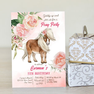 Roze pony verjaardag giddy up cowgirl feestje kaart