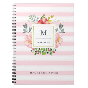  roze pony Waterverf Flowers met Stripes Notitieboek