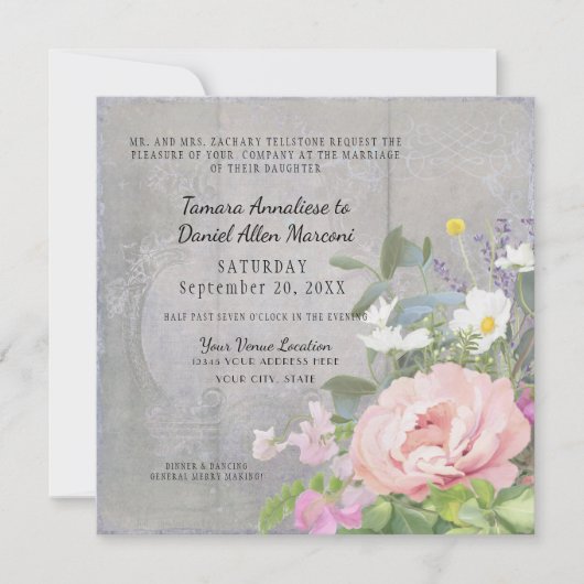 Roze pony Wild Daisy Flower Grey Rustic Wood Kaart (Voorkant)