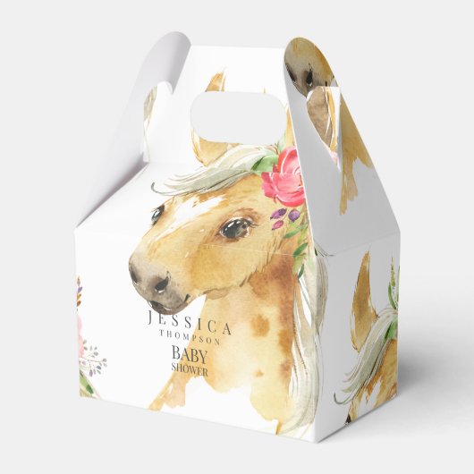 Roze Pony Wit Baby shower Bedankdoosjes (Voorkant Zijde)