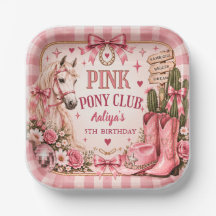 Roze Ponyclub Cowgirl Verjaardag Papieren Bord