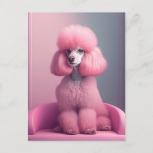ROZE POODLE KUNST ANSICHTKAART BRIEFKAART