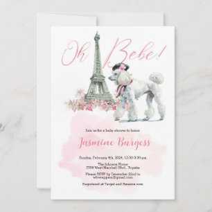 Roze Poodle Parijs Baby Shower Uitnodiging