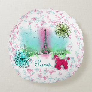 Roze poodle Paris Eiffel Tower Rond Kussen