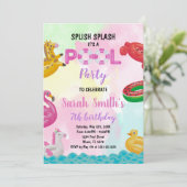 Roze pooldag-uitnodigingen kaart (Staand voorkant)