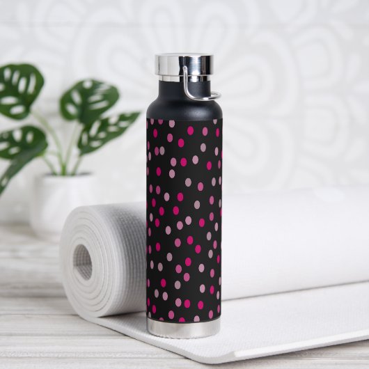 Roze pooldots op zwart waterfles (Yoga)