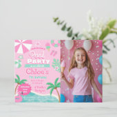 Roze poolpartij Birthday Kaart (Staand voorkant)