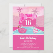 Roze poolpartij Birthday Kaart (Voorkant)