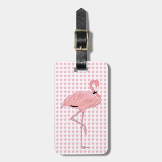 roze poolpunten en Flamingo Custom Bagagelabel (Voorkant verticaal)