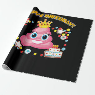 Roze Poop Emoji Happy Birthday Girls Cadeaupapier