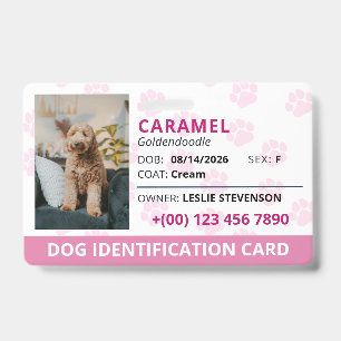 Roze Pootafdrukken Foto & Naam Hond Identificatie Badge