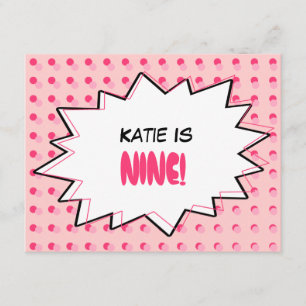 Roze Pop Art Birthday Party Invitation Kaart