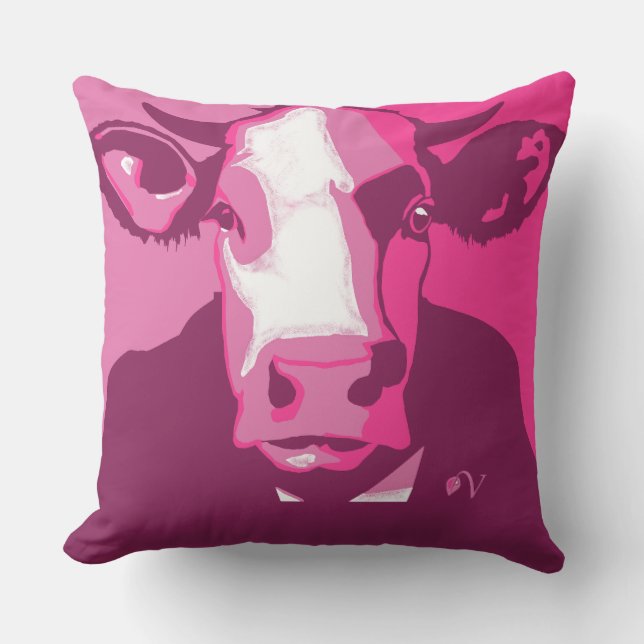 Roze Pop Art Koe Kussen (Voorkant)