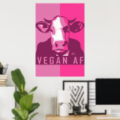 Roze Pop Art Koe Poster - Vegan AF (Thuiskantoor)