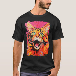 Roze Pop Art Oranje Gingerval Kat T-shirt