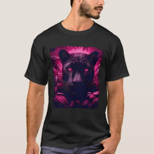 Roze Pop Art Panter Jungle Cat Zwarte Licht Sfeer T-shirt