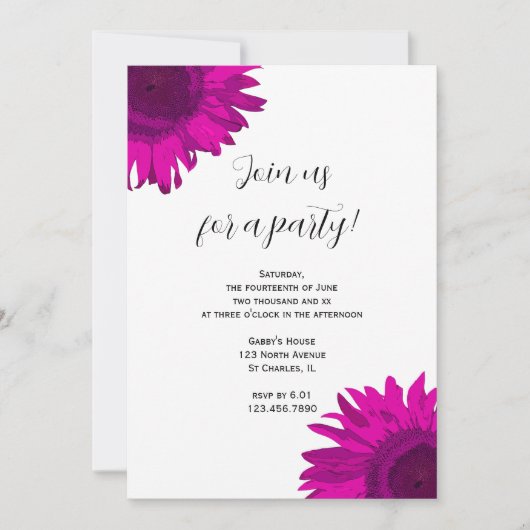 Roze Pop Art Sunflower Party Invitation Kaart (Voorkant)