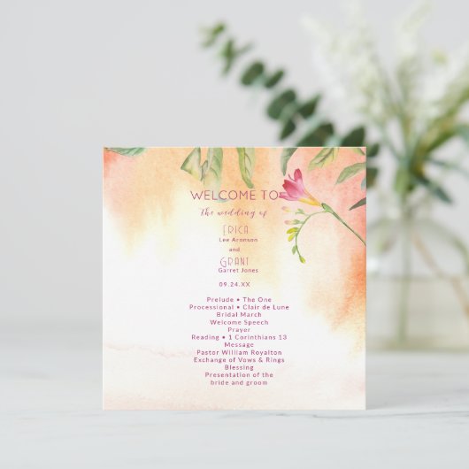 Roze Pop Freesia perzik bruiloft Programma (Staand voorkant)