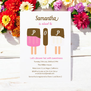 Roze pop Over Pop Baby shower uitnodiging