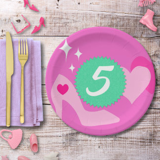 Roze Pop Verjaardagsfeestje, Aangepaste leeftijd, Papieren Bordje