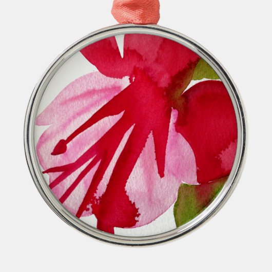 Roze pop waterverf bloem metalen ornament (Voorkant)