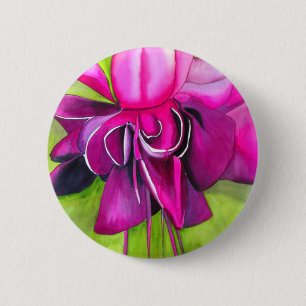 Roze pop waterverf bloem ronde button 5,7 cm