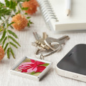 Roze pop waterverf bloem sleutelhanger (Zijkant)