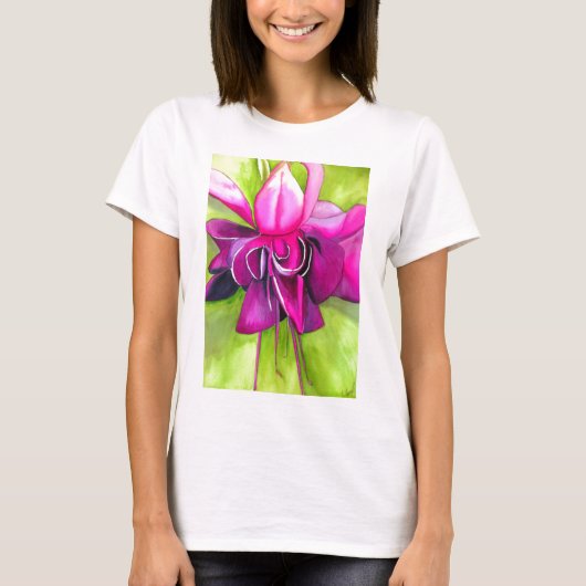 Roze pop waterverf bloem t-shirt (Voorkant)