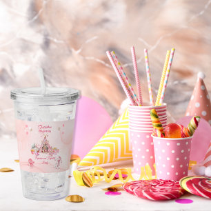 Roze Popcorn en Pyjama Slumber Verjaardagsfeest Acryl Drinkbeker
