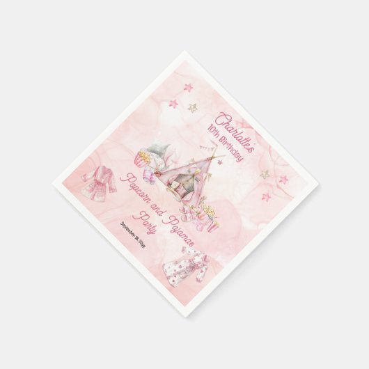 Roze Popcorn en Pyjama Slumber Verjaardagsfeest Servet (Hoek)