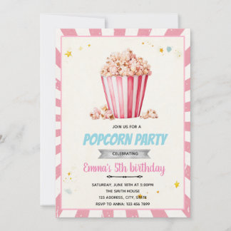 Roze popcorn feestuitnodiging kaart