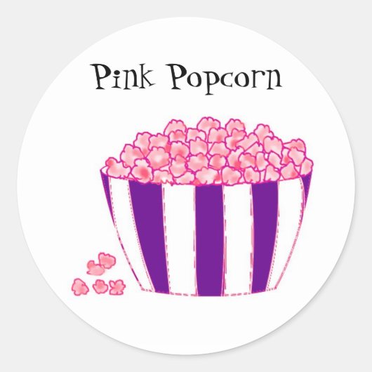 Roze Popcorn Ronde Sticker (Voorkant)