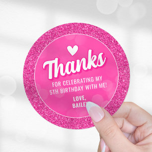 Roze Poppensticker, Glitter Meisje Verjaardag Beda Ronde Sticker