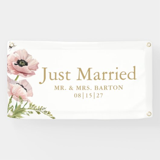 Roze Poppies net getrouwd auto banner (Horizontaal)