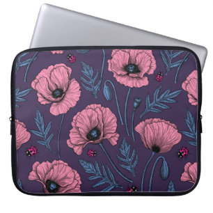 Roze poppies op donker violet laptop sleeve