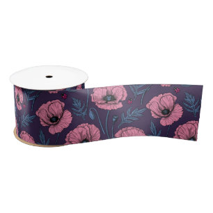 Roze poppies op donker violet lint