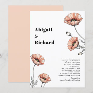 Roze Poppies wilde bloemen bloemenbruiloft Kaart