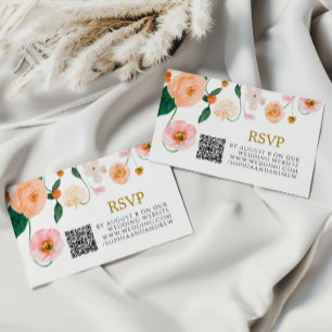 Roze Poppy Floral bruiloft QR RSVP Informatiekaartje