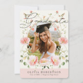 Roze Poppy Floral Foto Afstuderen Aankondiging (Voorkant)