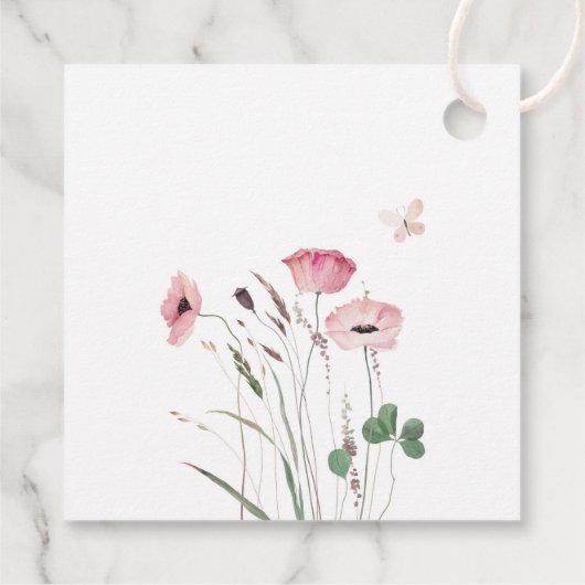 Roze Poppy Meadow Bruiloft Welkomstgeschenk Label (Achterkant)
