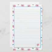 Roze Poppy Waterverf Flowers Lined Briefpapier (Voorkant / Achterkant)