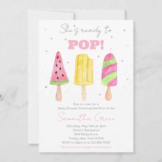 Roze Popsicle Baby shower Kaart (Voorkant)