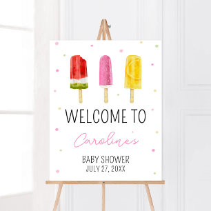 Roze Popsicle Baby shower Welkom Poster