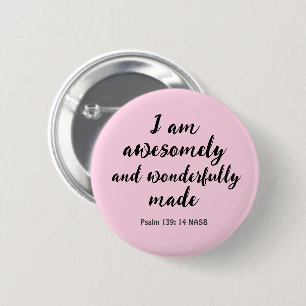 Roze positieve bijbelse bevestiging ronde button 5,7 cm