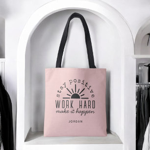 Roze positieve motivatiequote met willekeurige naa draagtas