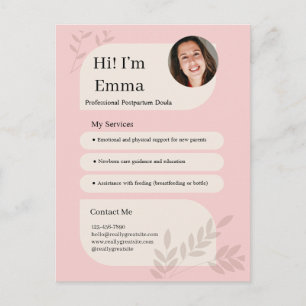 Roze Postpartum Doula Professioneel Design Briefkaart