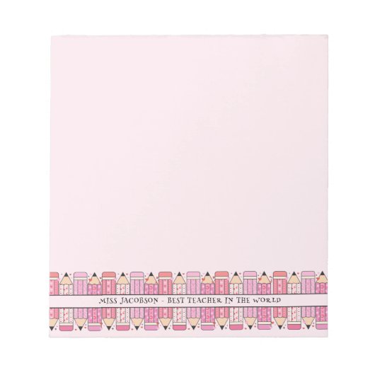 Roze Potloden Custom Text Teacher Roze Notitieblok (Voorkant)