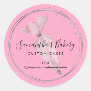 Roze Powder Polka Dots Pastry Cake Bakery Chef Ronde Sticker