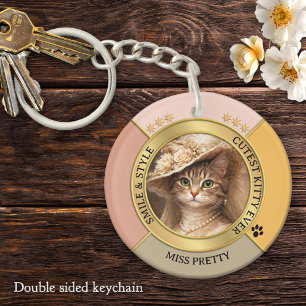 Roze Prachtige Chic Kat Foto Sleutelhanger