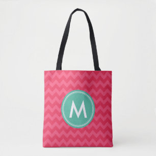 Roze preppy Chevron Monogram personaliseren Tote Bag